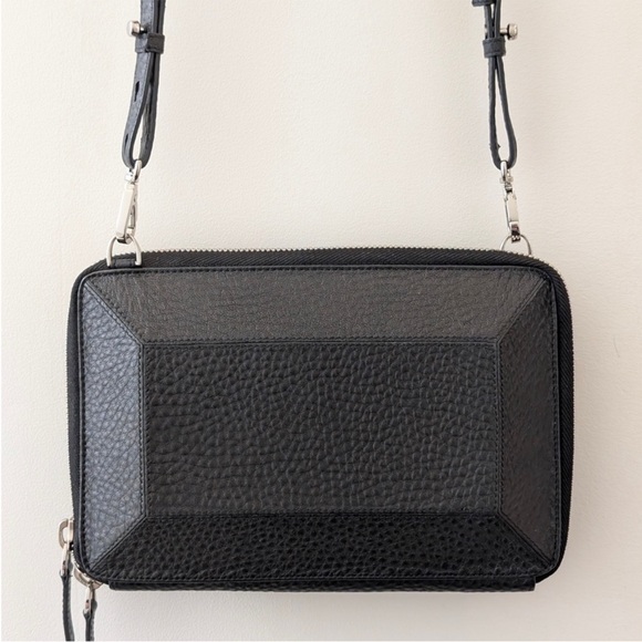 MACKAGE Black Roni Pebbled Leather Structured Crossbody Bag Like New - Picture 2 of 16